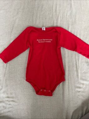Red Long-Sleeve Baby One-Piece Bodysuit with 'Needs Constant Supervision' Print